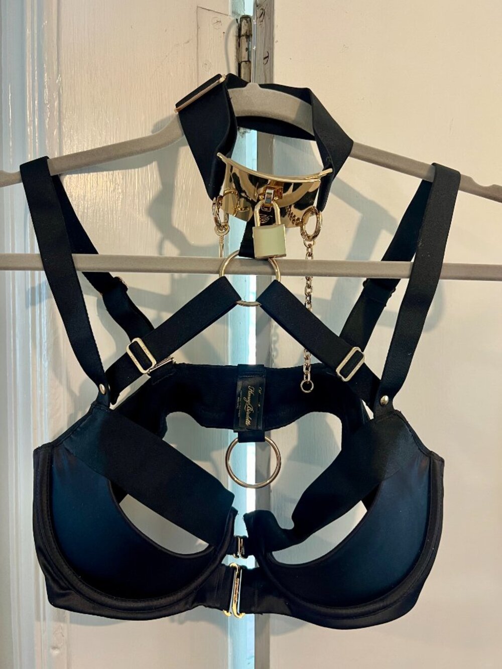 Honey Birdette Elvis Black Bra Harness + Garter Set 36D / M